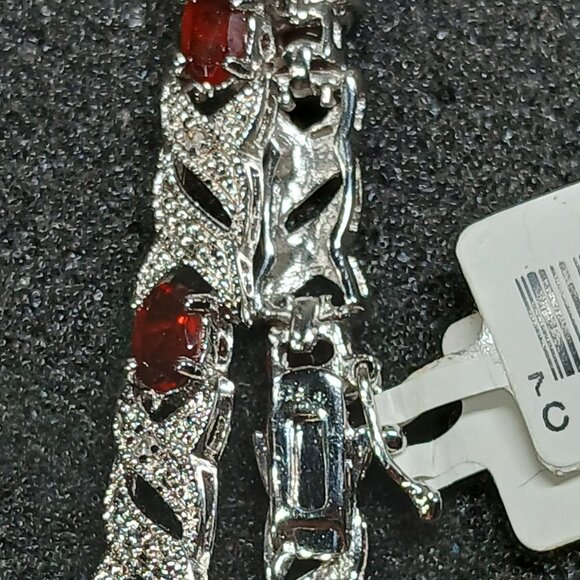 .925 Sterling Silver Garnet & Diamond Tennis Bracelet 7½" Dark Red NWT FMC - Picture 4 of 6
